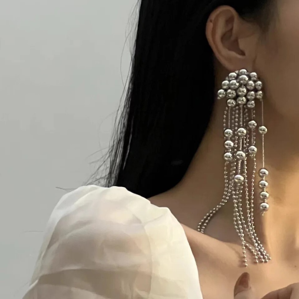 Zara EDGE NYC Uneven Chunky Dangle Mercury Pearl Pin Earrings long - Picture 14 of 16